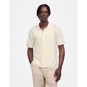 MADEWELL Tuck-Stitch Button-Up Sweater Polo M Vintage Ivory Short Sleeve NWT B76